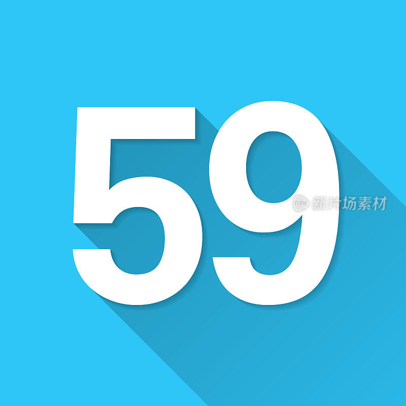 59 - 59号。图标在蓝色背景-平面设计与长阴影
